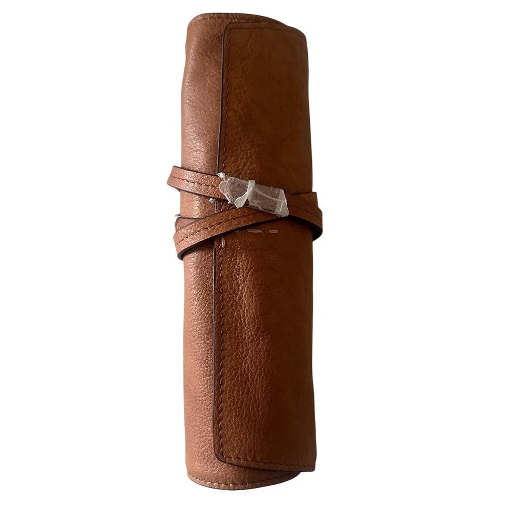 Fossil Mens Leather Tech Wrap Travel Organizer With Snap Closures Zipper Pocket